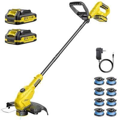 Electric Weed Wacker, 21V Battery Powered Weed Eater, Cordless Weed Wacker with 2 × 2.0Ah Batteries and 8 × Spare Spools, Lightweight Electric Weed Eater for Yard & Garden
