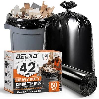 Delxo 40-42 Gallon Contractor Garbage Bags Heavy Duty Industrial Trash Bags | 33.2” x 45”, 50 Count Black Contractor Bags for Construction & Yard Waste - Leak-Proof Star Seal Bottom, Made in USA