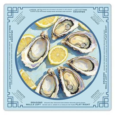 Blue Coastal Mahjong Mat 31.5 x 31.5 Inch, Summer Oyster and Lemon Beach Non-Slip Noise Reduction Gaming Mat for Dominoes Poker Card Board and Tile Games