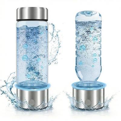 Hydrogen Water Bottle - Up to 4000+ PPB, Portable 16OZ Hydrogen Water Bottle Generator SPE PEM Tech, Rechargeable Hydrogen Rich Water Glass Bottle for Home Gym Office and Travel Health Gift, Silver