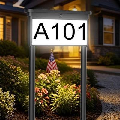 Solar Address Sign for Yard,Double Side Light House Numbers,12 Color Modes | 360° Double-sided Visible,IP65 Waterproof LED Address Plaque, Dusk Auto-On,2-in-1 Dual Mounting (Stake or Mailbox)
