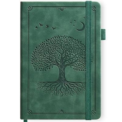 Lined Journal Notebook Hardcover Leather Bound 200 Pages A5 Green Diary | College Ruled 5.7x8.4" Journaling Notebooks for Men & Women, Writing for Personal, Small Travel Daily Note Book Tree of Life
