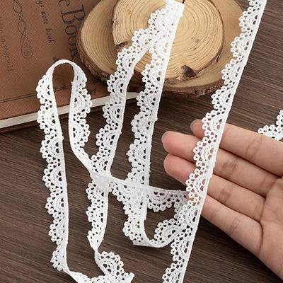 6-Yard White Lace Trim Ribbon, 0.5'' Vintage Lace Ribbon, Vintage Cotton Lace Ribbon for Sewing, Cotton Thin Ribbon Trim for Junk Journal Supplies, Gift Package Wrapping, Crafts