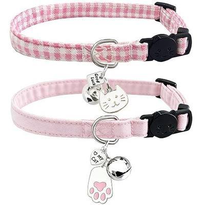 Cat Collars Breakaway Cotton with Bell for Girl Cats 2 Pack Adjustable Female Kitten Collars for Small Large Adult Cats