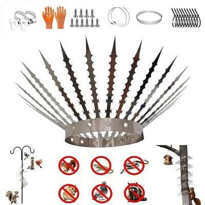 Anti-Bird/Squirrel Spikes & Squirrel Proof Baffle for Bird Feeders Pole | 4in Multi-Layer Barrier with 23 Prong,for Shepherd's Hooks/Fences/Roofs/Trees/Gutters&Downspouts.Repels Pigeons,Raccoons,Mice