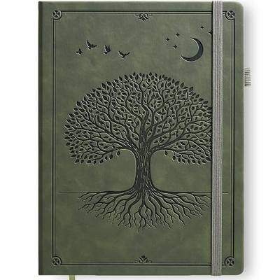 Lined Journal Notebook Hardcover Leather Bound 200 Pages A4 Green Diary | College Ruled 8.5x11" Journaling Notebooks for Men & Women, Writing for Personal, Large Travel Daily Note Book Tree of Life