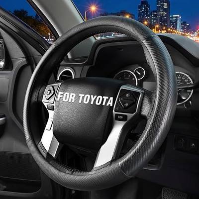Steering Wheel Cover for Toyota 4Runner, Tacoma, Tundra, Sequoia, Large Size 15.5-16", Black Carbon Fiber