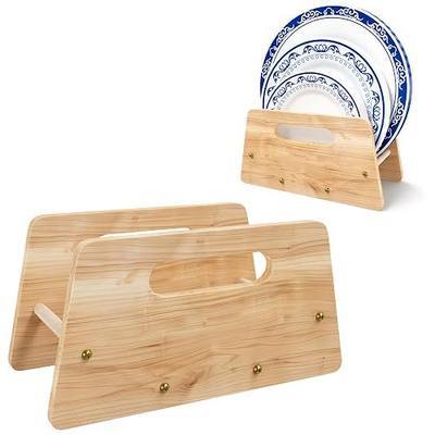 Wooden Disposable Plate Dispenser, Acacia Plate Holder for 5-12 Inches Paper Plastic Foam Plate Storage Organizer Rack Holder for Cabinet, Countertop, Rv or Outdoor Use (Nature Acacia, 1PC)
