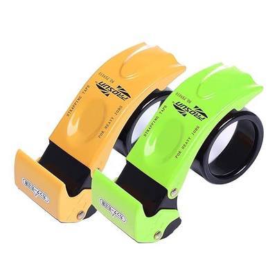 2 Pack Metal Packing Tape Dispenser Gun, Metal Tape Gun Fits Packaging Tape with Dispenser up to 2 Inches, Adjustable Brake Tape Gun Handheld Sealing Cutter for Warehouse Tools (Yellow+Green)