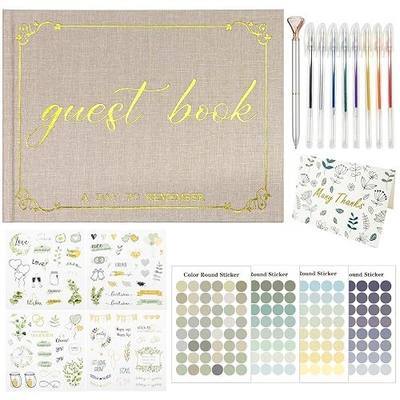 Linen Cover Wedding Guest Book Complete Set | Pen, Markers, Stickers & Thank You Card Included, Bridal Shower, Engagement Party, Reception