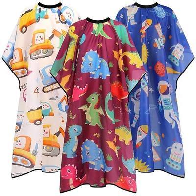 3 Pack Kids Hair Cutting Cape Professional Hairdressing Salon Cape | Cartoon Dinosaur Space Truck Barber Cape, Lightweight Waterproof Fabric, Adjustable Neckline for Boys Salon Home Use