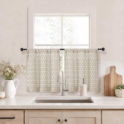 Lecloud Taupe Kitchen Curtains 24 Inch Length 2 Panels, Light Filtering Farmhouse Short Cafe Curtains, Rod Pocket Arrow Pattern Window Treatments for Bathroom Bedroom Basement, 30" W x 24" L