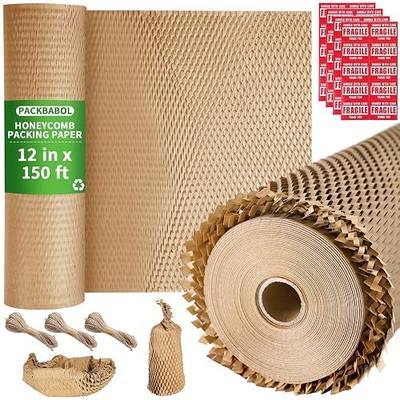 Packbabol Honeycomb Packing Paper 12 inch x 150ft Bubble Cushioning Wrap for Packing Moving Recyclable Honeycomb Paper Moving Supplies Bubble Paper Wrapping Roll, With 40 Fragile Sticker Labels