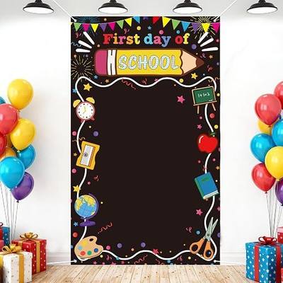 First Day of School Backdrop Decorations Welcome Back to School Photo Backdrop Large Size Classroom Banner Photo Booth Props Kindergarten Preschool Elementary Party Decor Supplies for Wall Home Door