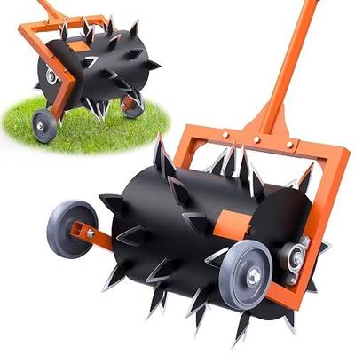 Rolling Lawn Aerator Grass Aerator, Steel Spike Roller Aerators Push Manual Lawn Aerators Machine, Rotary Aeration Tool for Lawns Soil Aerating, Aerator Lawn Tool for Garden Yard Turf Care - Orange