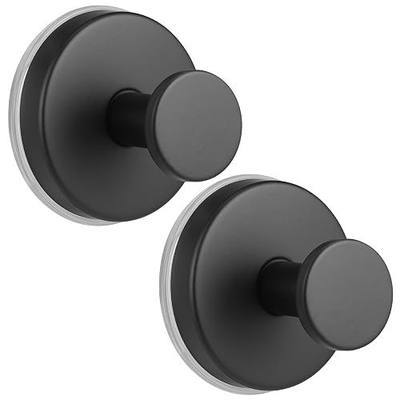 Large Stainless Steel Suction Cup Hooks for Towels, Robe & Loofah | 15 Lbs No-Drill Suction Hooks, Removable & Reusable, Fits Glass, Mirrors and Smooth Tiles, Matte Black 2 Pack
