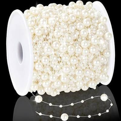 120FT Pearl Beads String Garland, 8mm 3mm Faux Pearl Strand on Fishing Line for Wedding Centerpieces, Bouquet, Backdrop, Table Decor, Candle Lantern Wreath Craft (Ivory)