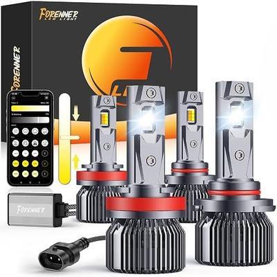 H11 9005 Smart Bulbs, 0-200,000LM Variable Super Brighter,3000K-6500K Variable Color Temperature, App Control One-touch Driving Mode Switching for Bluetooth, H9/H8/HB3 LED Bulbs Combo, Pack of 4