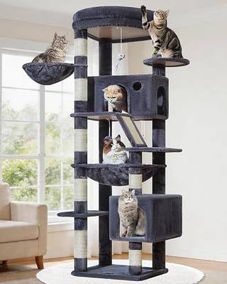 Taoqimiao 71in Cat Tree, Tall and Compact Cat Tower for Large Cats F52G | Oversized Perch, Multi-scratching design, 8 Sisal Scratching posts and Pads, Multi-level, Large Hammock, 2 Houses