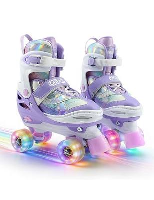 Kids Roller Skates for Girls & Boys Ages 3-12 Size C12 to Y6 Adjustable Quad Roller Skates with Lighting Wheels for Training/Beginners