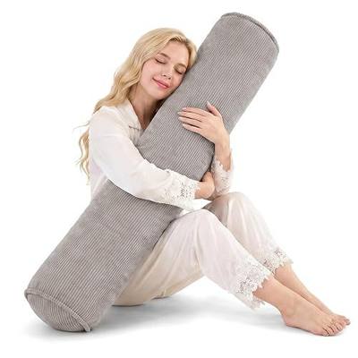 YZ HOME Corduroy Long Body Pillow for Side Sleepers | Round Bolster Pillow with Shredded Memory Foam, Firm Support, Removable Washable Cover, 47x8 Inch, Grey
