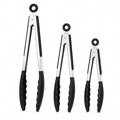 Kitchen Tongs Set, 3 Pack(7+9+12") Cooking Tongs with Locking Mechanism, Stainless Steel Body Food Tongs with Silicone Tips Tong for Cooking, Serving, Air Frying, Nonstick Cookware Safe