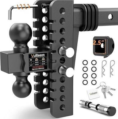 2026 Vullteeon Adjustable Trailer Hitch - Drop Hitch for 2.5 Inch Receiver, 8" Drop/Rise, (2" & 2-5/16") Ball Hitch for Truck, 22000 LBS GTW, Slot - Fit & Anti-Rattle Design Tow Hitches