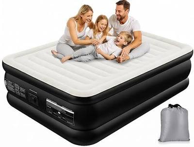 KINGJERRY Air Mattress Queen with Built in Pump, Horizontal Beam Design | 800 lbs Heavy-Duty Support, 3 Min Fast Inflation, Leak-Tested Blow Up Mattress for Guests, Home & Camping