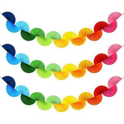 3 Pack Paper Fan Garland 15.6ft Rainbow Paper Chain Garland Ceiling Decorations Hanging Rainbow Party Decor for Birthday Wedding Graduation Holiday Backdrop Decorations