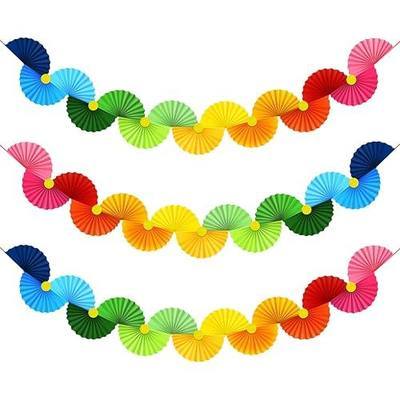 3 Pack Paper Fan Garland 15.6ft Rainbow Paper Chain Garland 21 Gold Centers | Hanging Rainbow Garland for Colorful Birthday Decorations party Garlands Rainbow Party Decoration Graduation Wedding Backdrop