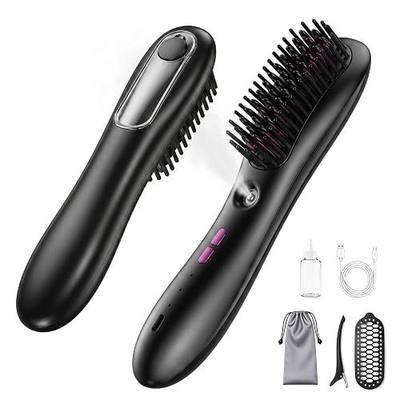 Wireless Straightening Comb with Spray Mist, 3 in 1 Wireless Hair Straightening Comb, Wireless Anti-Frizz Styling Brush, 3 Heat Settings, 3000mAh Rechargeable, for All Hair Types, Black