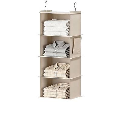 Foldable Hanging Closet Organizer, 4-Shelf Hanging Shelves with Side Pockets, Space Saving Storage for Clothes and Accessories