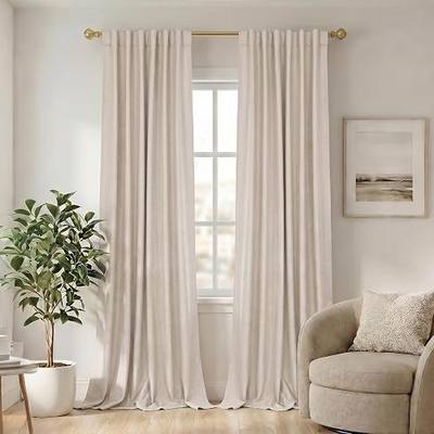 Linen Textured Blackout Curtains for Bedroom 96 Inches Long, Thermal Insulated Room Darkening Drapes for Living Room, Back Tab & Rod Pocket &Hooks, 2 Panels Set, 52"x96", Off White