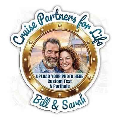 Custom Cruise Ship Door Magnet Personalized Photo Porthole Add Text Photo Converted to Cartoon Cruise Partners for Life Vacation Gift for Husband and Wife, Magnetic Favors for Ship Door, Reusable