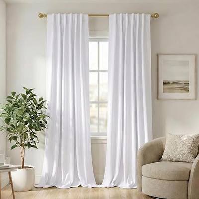 Linen Textured Blackout Curtains for Bedroom 84 Inches Long, Thermal Insulated Room Darkening Drapes for Living Room, Back Tab & Rod Pocket &Hooks, 2 Panels Set, 52"x84", Bright White