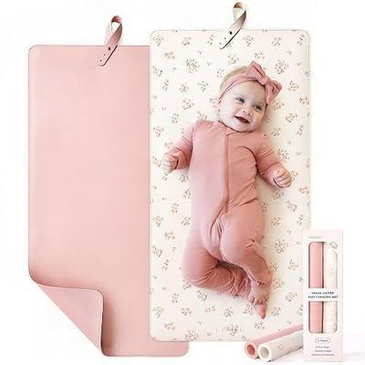 Thickened Baby Changing Pad 2 Pack, Portable Travel Mat with Roll-up Design | Wipeable vegan leather. Anti-slip bottom for safety. No crease, easy storage. Perfect for on-the-go diaper changes.