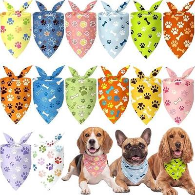 Weewooday 14 Pcs Paw Prints Dog Bandana Bulk Cute Paw & Bone Mix Bandanas for Dogs Triangle Kerchief Scarf Bibs for Pet Summer Birthday Party Costume Photo Props Accessories Pet Shops National Dog Day