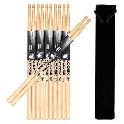 AODSK 5A Drumsticks, Premium Maple Wood Teardrop Tip, Non-Slip, 6 Pairs with Storage Bag for All Drummers