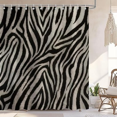 Black and White Shower Curtain, Abstract Zebra Striped, 72x72 Inch | Animal Print Design, Wildlife Skin Bathroom Decor Sets, Waterproof Cloth Fabric, with 12 Hooks
