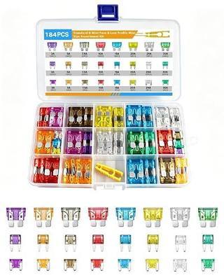 184PCS Car Fuses Assortment Kit - Automotive Fuses for RV Camper Truck Boat | Standard & Mini & Low Profile Mini (3A 5A 7.5A 10A 15A 20A 25A 30A) for SUV Motorcycle Marine Replacement Include Puller