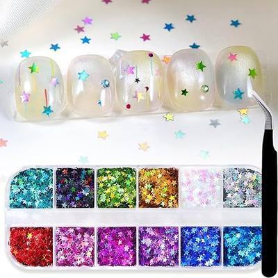 12Grid Star Nail Art Glitter Sequins 3D Holographic Star Nail Sequins Laser Mini Star Glitter Nails Art Supplies Nail Decals Flakes Design for Women Manicure DIY Acrylic Nail Art Decorations