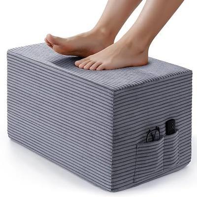 Rectangular Stuffed Pouf Ottoman, Soft Coral Fleece Foot Rest with Foam Chunk Filling, Multi-Use Foot Stool for Living Room Bedroom, Dark Grey