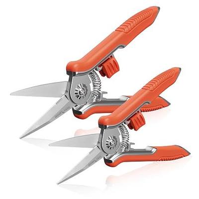 FLORA GUARD 2-Pack Pruning Shears, Stainless Steel Blade Clippers | 6.5" Straight Blade Shears with Easy Lock and Ergonomic Grip for Indoor Plants, Flowers and Hydroponics
