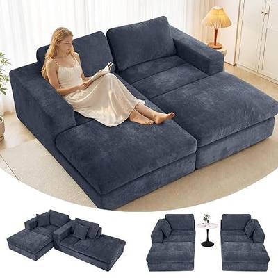 Oversized Double Chaise Lounge Chair, Cloud Boneless Sofa Bed, Blue