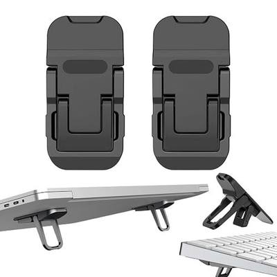 2 Pcs Zinc Alloy Foldable Laptop Stand, Portable Computer Mini Keyboard Riser with 2 Adjustable Angles, Self-Adhesive Invisible Notebook Stand and Keyboard Lift for Desk