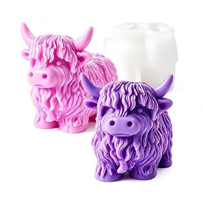 Highland Cow Silicone molds 3D Cow Resin Candle Soap Molds Cow Animal Candle Silicone Molds for Candle Making Chocolate Cake Decorating Mold Fondant Ice Cube Epoxy & DIY Craft Decor