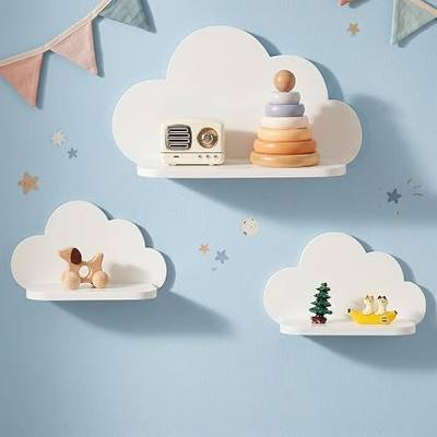Floating Cloud Shelves,Set of 3 Wall Mounted White Wavy Shelves | White Wall Shelf Floating Wooden Wall Mounted Shelves Clouds Dispaly Shelf for Kid’s Room,Toys, Plants & Storage