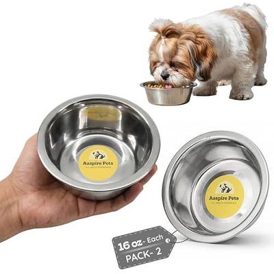 2 Pack Shallow Stainless Steel Cat & Dog Bowls, 2 Cup (16oz) Each, Heavy Duty Small Pet Only Puppy Kitten & Birds Feeder Replacement Bowl, Rust Resistant Metal Cat Dishes for Food & Water