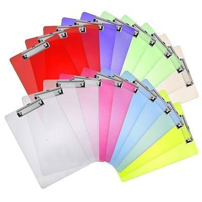 BESARME 20 Pack Plastic Clipboards Bulk 8.5x11'', Clear Colored Clip Board | Letter/A4 Fit, Lightweight Plastic, Built-In Inch/CM Ruler, Hanging Tab, 8 Transparent Colors For Classroom Or Office Use
