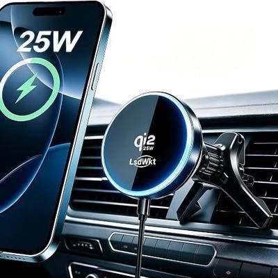 25W for MagSafe Car Mount Charger, Qi2.2 Certified Magnetic Wireless Air Vent Phone Mount, Built-in Cooling Fan, Super Strong Magnetic Hold, Fits iPhone 12 13 14 15 16 17 Series - LsdWkt